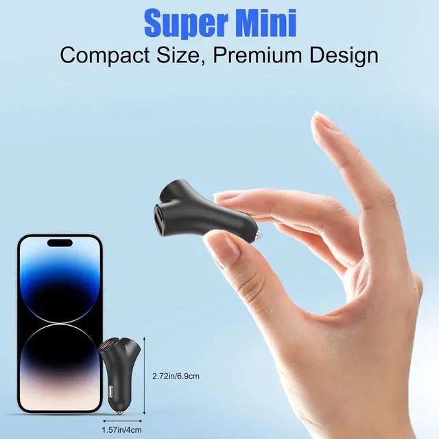 Alt view image 3 of 7 - Mini USB C Car Charger Bifurcated 4-Port Dual PD 30W & QC 18W Phone Car Charger Fast Charging Cigarette Lighter Adapter for iPhone 16 15 14 13 Pro Max iPad  S24 S23 S22 Pixel 9 8 Android