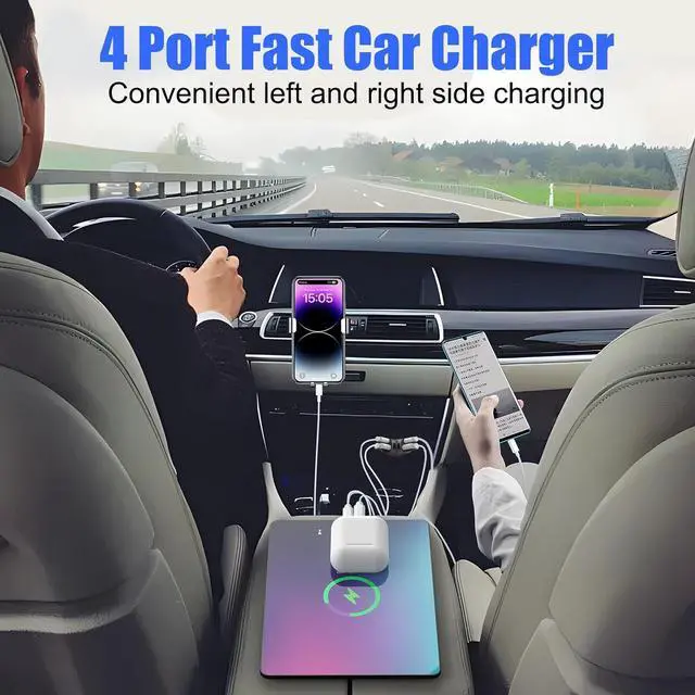 Alt view image 4 of 7 - Mini USB C Car Charger Bifurcated 4-Port Dual PD 30W & QC 18W Phone Car Charger Fast Charging Cigarette Lighter Adapter for iPhone 16 15 14 13 Pro Max iPad  S24 S23 S22 Pixel 9 8 Android