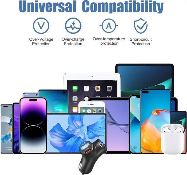 Alt view image 6 of 7 - Mini USB C Car Charger Bifurcated 4-Port Dual PD 30W & QC 18W Phone Car Charger Fast Charging Cigarette Lighter Adapter for iPhone 16 15 14 13 Pro Max iPad  S24 S23 S22 Pixel 9 8 Android