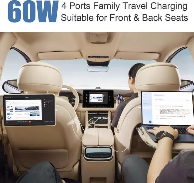 Alt view image 7 of 7 - Mini USB C Car Charger Bifurcated 4-Port Dual PD 30W & QC 18W Phone Car Charger Fast Charging Cigarette Lighter Adapter for iPhone 16 15 14 13 Pro Max iPad  S24 S23 S22 Pixel 9 8 Android