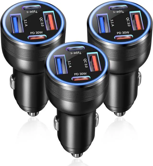 Main image of USB C Car Charger 65W 3 Pack 4-Port Fast Charging PD30W&QC3.0 Multiport Car Phone Charger 12v Cigarette Lighter USB Adapter for iPhone 16 15 14 13 12 Pro iPad  Galaxy S25 S24 Pixel 9