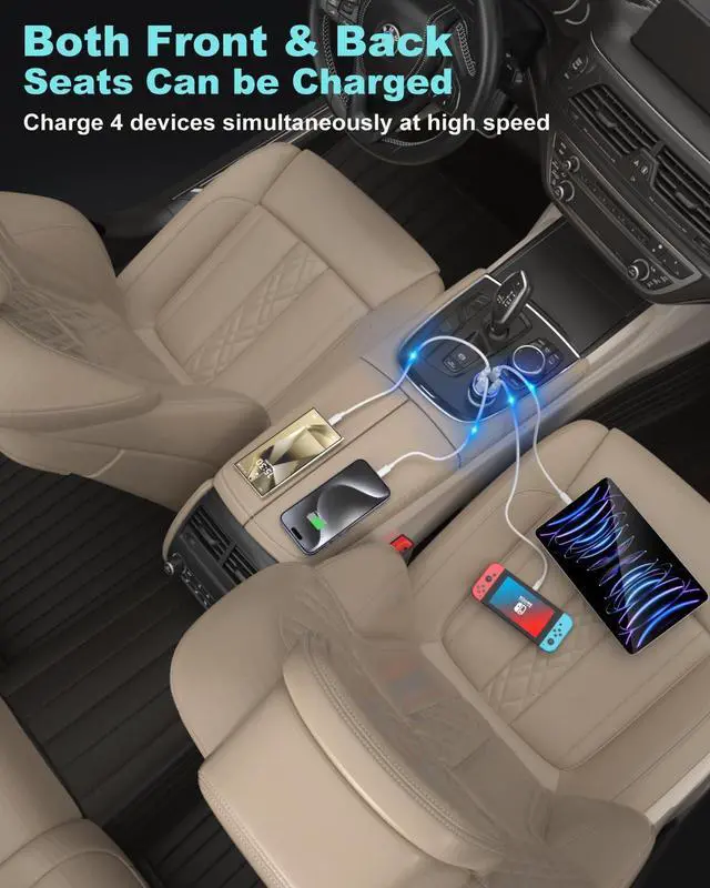 Alt view image 3 of 7 - USB C Car Charger 65W 3 Pack 4-Port Fast Charging PD30W&QC3.0 Multiport Car Phone Charger 12v Cigarette Lighter USB Adapter for iPhone 16 15 14 13 12 Pro iPad  Galaxy S25 S24 Pixel 9