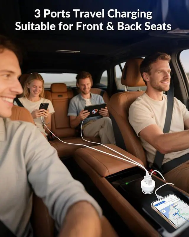 Alt view image 6 of 7 - 3-Port 70W Fast Car Charger for iPhone 14 13 12 11 Pro Max Plus Mini SE XR XS X 8 7 6 iPad 2Pack USB Carplay Cord &Lightnings Charging Cable and USB-C&A Car Charger Adapter Cigarette Lighter