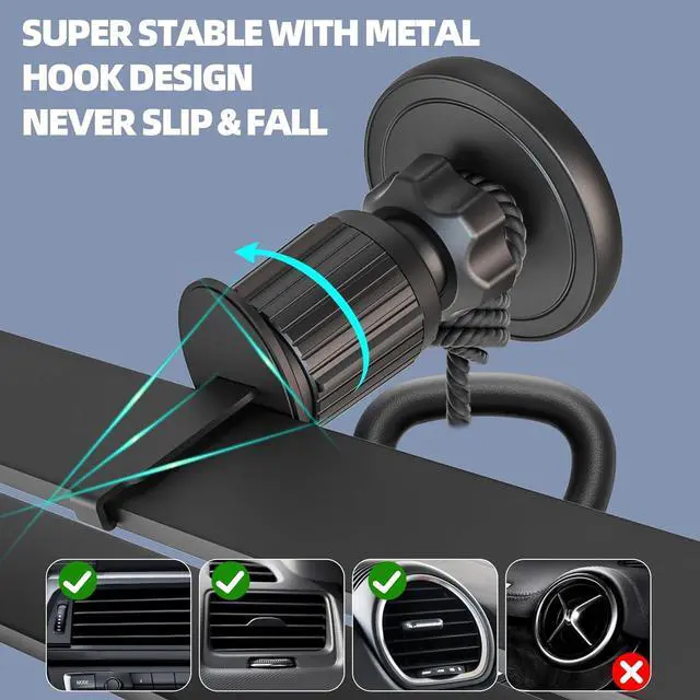 Alt view image 5 of 7 - 2-in-1 Car Combo Retractable Car Charger for iPhone 16 57W Fast Charging Car Charger USB C Magnetic Phone Holder for MagSafe Car Mount 360° Cell Phone Holder for iPhone 16/15/14/13/12