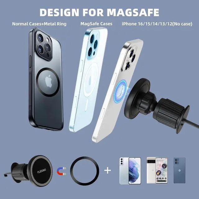 Alt view image 6 of 7 - 2-in-1 Car Combo Retractable Car Charger for iPhone 16 57W Fast Charging Car Charger USB C Magnetic Phone Holder for MagSafe Car Mount 360° Cell Phone Holder for iPhone 16/15/14/13/12