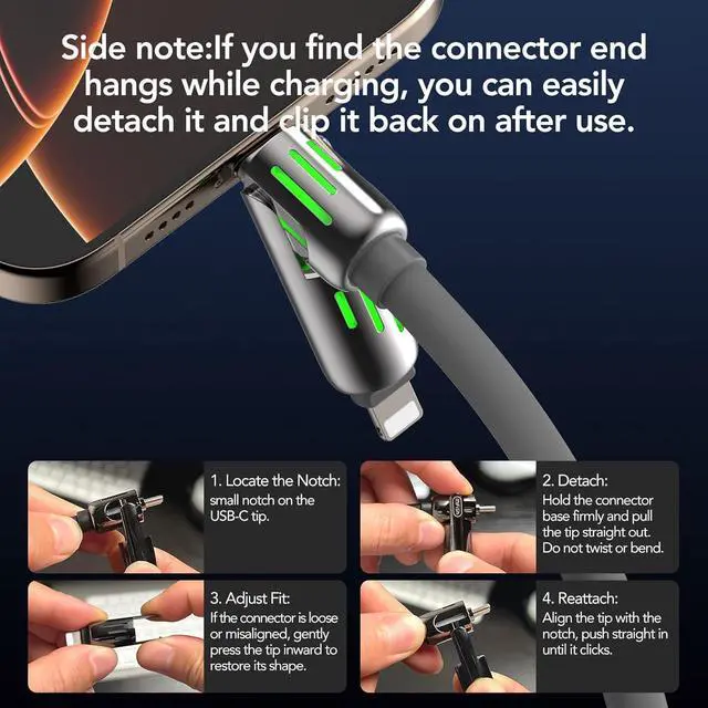 Alt view image 3 of 7 - 4-in-1 Coiled Universal USB Charging Cable -MAX 240W Fast Charging/Charger Cord with Multi USB Port for iPhone 16/15 14 13 iPad  MacBook iPad Tablets and More (Grey Coiled 6Ft)