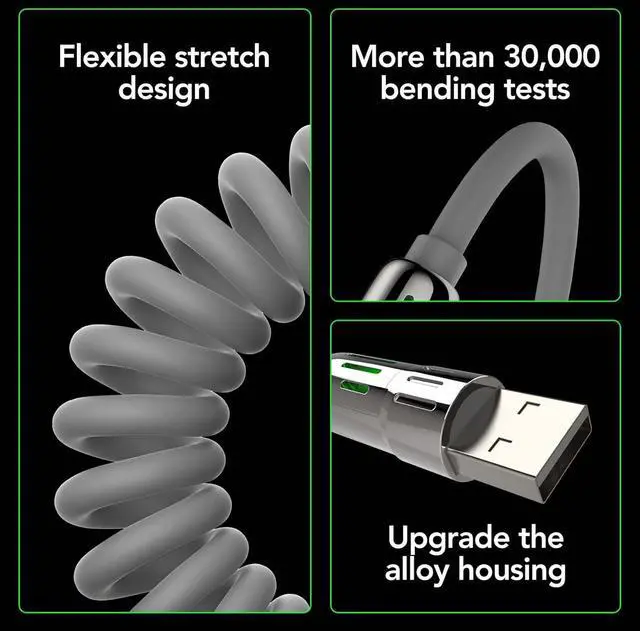 Alt view image 5 of 7 - 4-in-1 Coiled Universal USB Charging Cable -MAX 240W Fast Charging/Charger Cord with Multi USB Port for iPhone 16/15 14 13 iPad  MacBook iPad Tablets and More (Grey Coiled 6Ft)