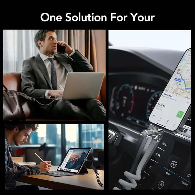 Alt view image 4 of 7 - 4-in-1 Coiled Universal USB Charging Cable -MAX 240W Fast Charging/Charger Cord with Multi USB Port for iPhone 16/15 14 13 iPad  MacBook iPad Tablets and More (Grey Coiled 6Ft)