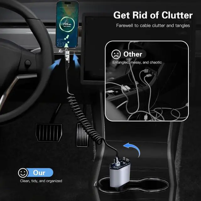 Alt view image 4 of 7 - Retractable 69W USB C Car Accessories Adapter USB C Charger Fast Charging Fathers Day for Gifts Travel Essentials Gifts for Women Men (Car Charger+line)