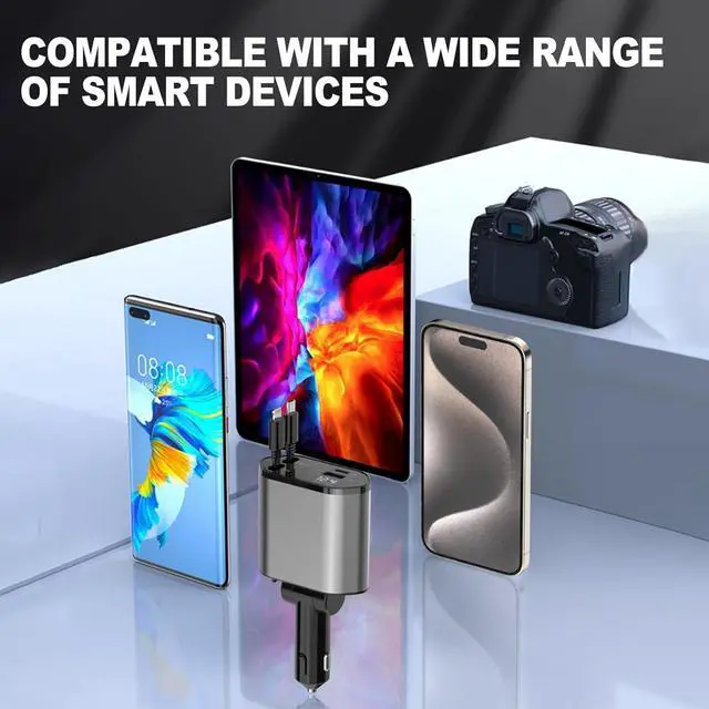 Alt view image 7 of 7 - Retractable 69W USB C Car Accessories Adapter USB C Charger Fast Charging Fathers Day for Gifts Travel Essentials Gifts for Women Men (Car Charger+line)