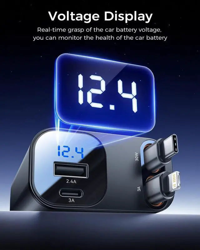 Alt view image 7 of 7 - Retractable Car Charger for 17 iPhone 16 4 in 1 USB C Car Charger with 2.62Ft Cord 69W Fast Cigarette Lighter Adapter Road Trip Essentials Gifts for Women Men Car Accessories for iPhone 15/14