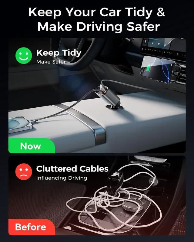 Alt view image 5 of 7 - Retractable Car Charger for 17 iPhone 16 4 in 1 USB C Car Charger with 2.62Ft Cord 69W Fast Cigarette Lighter Adapter Road Trip Essentials Gifts for Women Men Car Accessories for iPhone 15/14