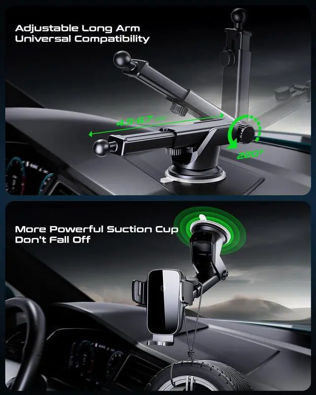 Alt view image 6 of 7 - Car Phone Holder Charger Qi 15W Fast Charging Wireless Car Charger Mount Auto Clamping Dashboard Air Vent Windshield Accessories for iPhone 16 Pro Max/15/14/13  Galaxy S24 Ultra/S23