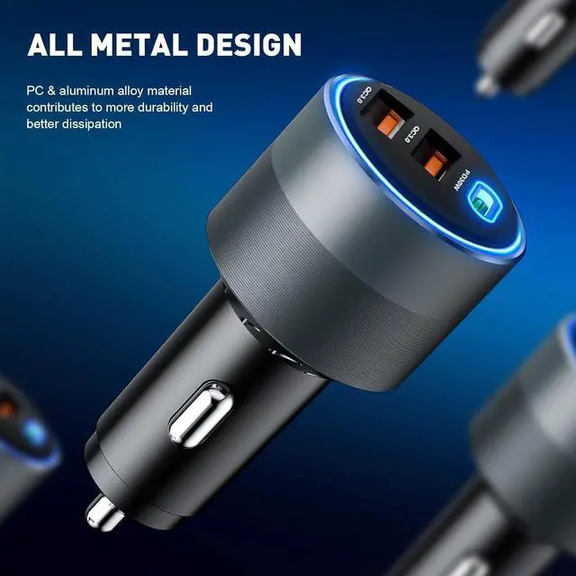 Alt view image 5 of 7 - USB C Car Charger for iPhone 16 66W Car Cigarette Lighter Adapter USB Fast Car Charger PD 30W+Dual QC3.0 [Metal Shell] [Ambient Light] for iPhone 16 15 14 13 Pro Max  Galaxy Note Google Pixel