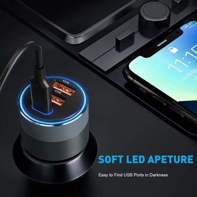 Alt view image 6 of 7 - USB C Car Charger for iPhone 16 66W Car Cigarette Lighter Adapter USB Fast Car Charger PD 30W+Dual QC3.0 [Metal Shell] [Ambient Light] for iPhone 16 15 14 13 Pro Max  Galaxy Note Google Pixel