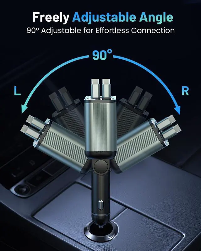 Alt view image 5 of 7 - [2 Pack] 4 in 1 Retractable Car Charger with RGB Light 92W Fast Charging Dual USB C Car Adapter Compact Car Phone Charger for iPhone/Galaxy/Pixel Road Trip Essentials (Dual Type C Cable)