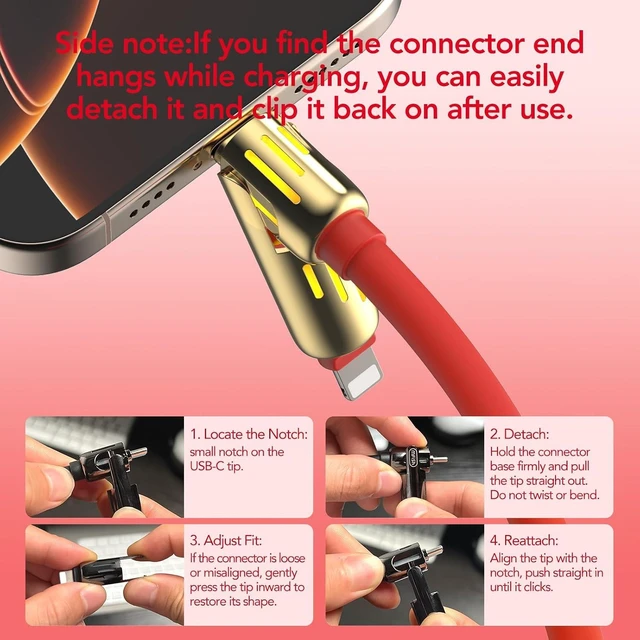 Alt view image 7 of 7 - 240W 4-in-1 Fast Charging Cable Red 6.6FT