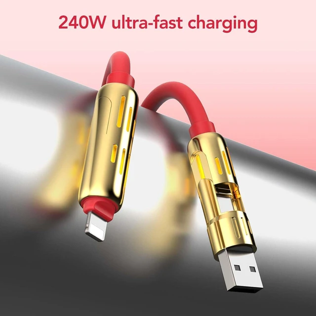 Alt view image 4 of 7 - 240W 4-in-1 Fast Charging Cable Red 6.6FT
