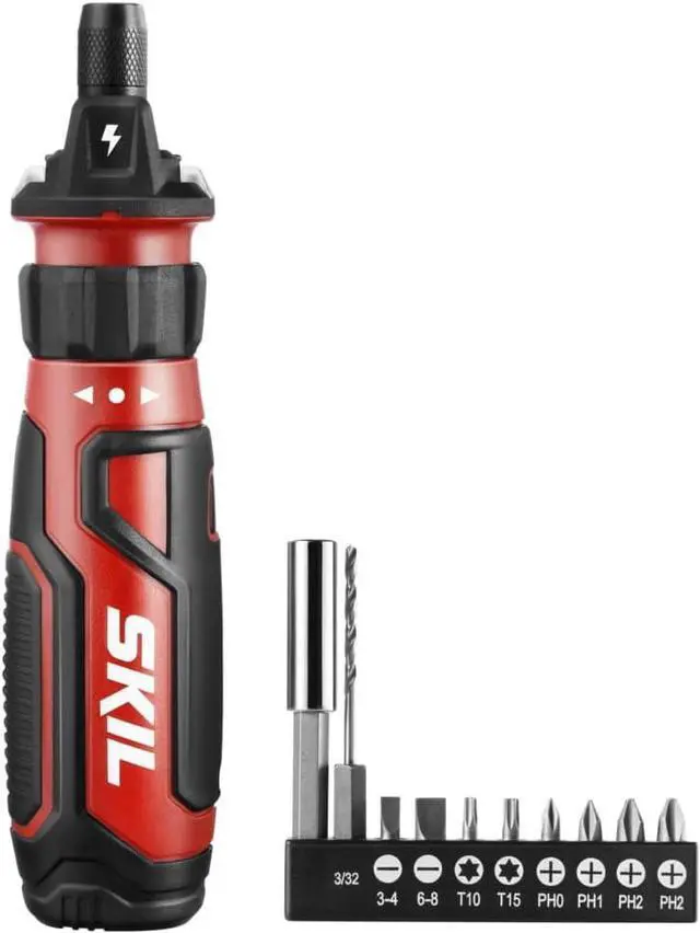 Main image of SKIL Rechargeable 4V Cordless Screwdriver with Circuit Sensor Technology Includes 9pcs Bit 1pc Bit Holder USB Charging Cable - SD561201 Red