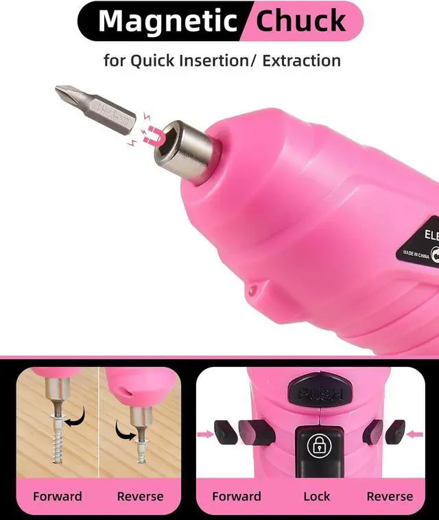 Alt view image 2 of 6 - Pink Cordless Electric Screwdriver Set 3.7V Rechargeable Small Electric Drill with 48pcs Driver Bit Set Power 3Nm Screw Gun with 2 Position Handle Flexible Shaft LED Light for Women