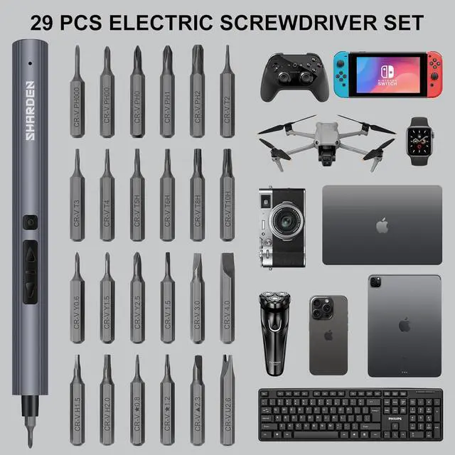 Alt view image 2 of 7 - SHARDEN Mini Electric Screwdriver 29 in 1 Small Electric Screw Driver Kit with 24 Magnetic Bits Precision Cordless Repair Tool for Phone Camera Laptop Watch