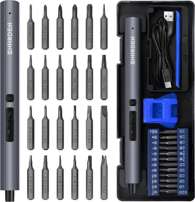 Main image of SHARDEN Mini Electric Screwdriver 29 in 1 Small Electric Screw Driver Kit with 24 Magnetic Bits Precision Cordless Repair Tool for Phone Camera Laptop Watch