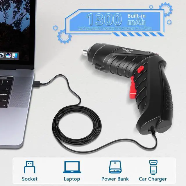 Alt view image 7 of 7 - 16 in 1 Electric Screwdriver Cordless Rechargeable Small Power Drill Set 3.6V Li-ion 3.5Nm Max Torque Electric Rotatable with LED Light Screwdriver for Home Office DIY Tools (Black)