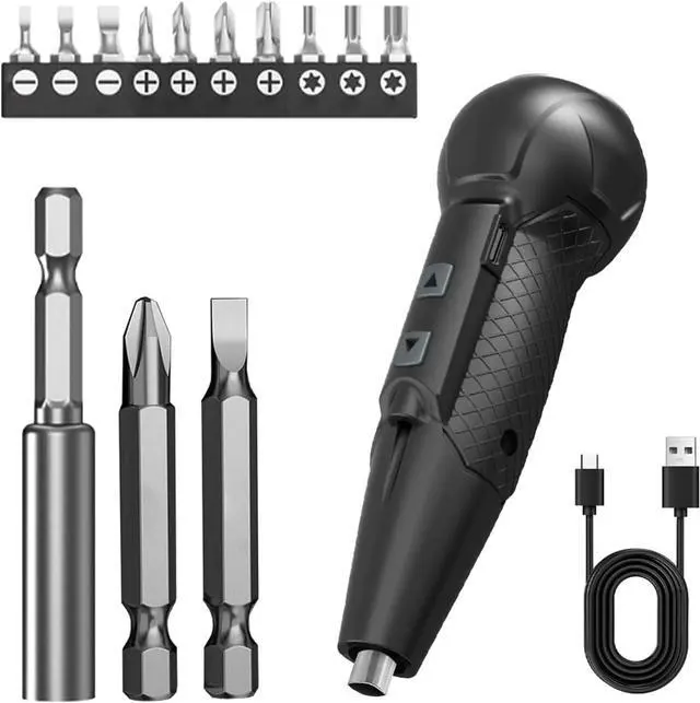 Main image of 3.7V Cordless Electric Screwdriver Rechargeable portable Mini Rotary Home GadgetAutomatic Manual all in one with LED Light and USB- Type C Charging Cable Black