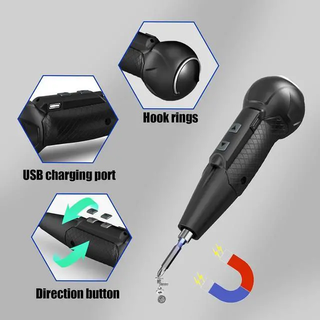 Alt view image 3 of 7 - 3.7V Cordless Electric Screwdriver Rechargeable portable Mini Rotary Home GadgetAutomatic Manual all in one with LED Light and USB- Type C Charging Cable Black