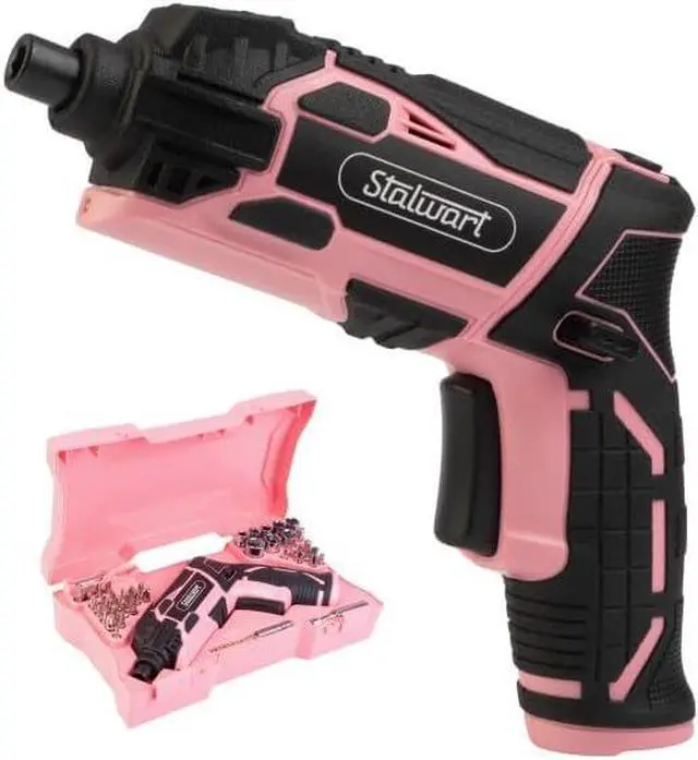 Main image of Electric Screwdriver Cordless Drill with Battery and Charger - 45-Piece Cordless Screwdriver Set with LED Light USB Cable Dual Position Screw Gun and Bits for Home Office and DIY by (Pink)