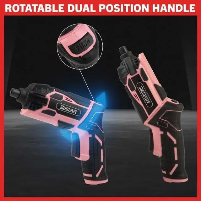 Alt view image 6 of 6 - Electric Screwdriver Cordless Drill with Battery and Charger - 45-Piece Cordless Screwdriver Set with LED Light USB Cable Dual Position Screw Gun and Bits for Home Office and DIY by (Pink)