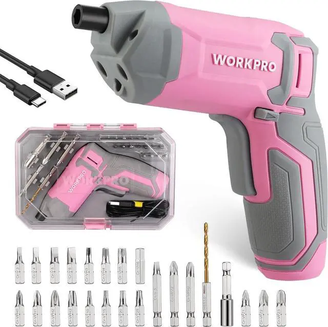 Main image of Pink Cordless Screwdriver Set 3.6V Electric Rechargeable Eccentric Power Screwdriver Kit with 24Pcs Bits Delay-off LED Light 2000mAh High-Capacity Battery Carrying Case Included