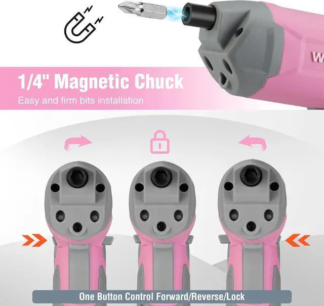 Alt view image 4 of 7 - Pink Cordless Screwdriver Set 3.6V Electric Rechargeable Eccentric Power Screwdriver Kit with 24Pcs Bits Delay-off LED Light 2000mAh High-Capacity Battery Carrying Case Included