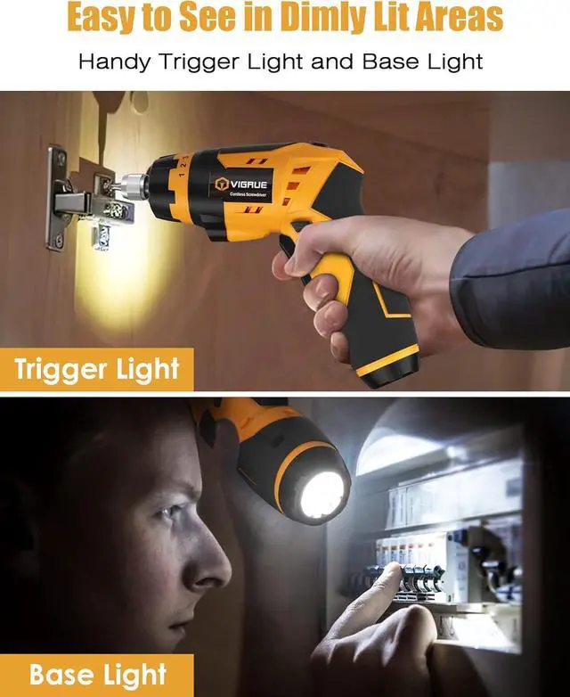 Alt view image 5 of 7 - Cordless Screwdriver Set Rechargeable Electric Screwdriver with 45 Free Accessories Battery Indicator 7 Torque Setting 2 Position Handle with LED Light Flexible Shaft