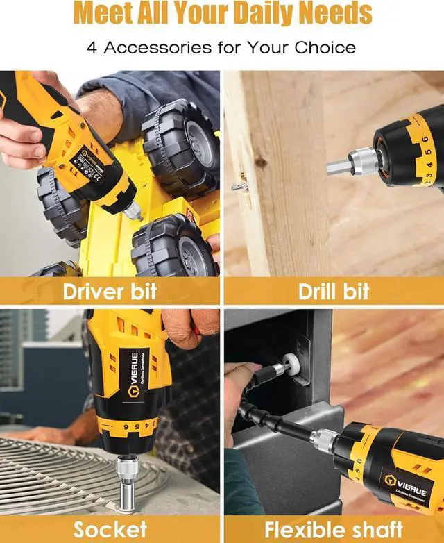 Alt view image 6 of 7 - Cordless Screwdriver Set Rechargeable Electric Screwdriver with 45 Free Accessories Battery Indicator 7 Torque Setting 2 Position Handle with LED Light Flexible Shaft