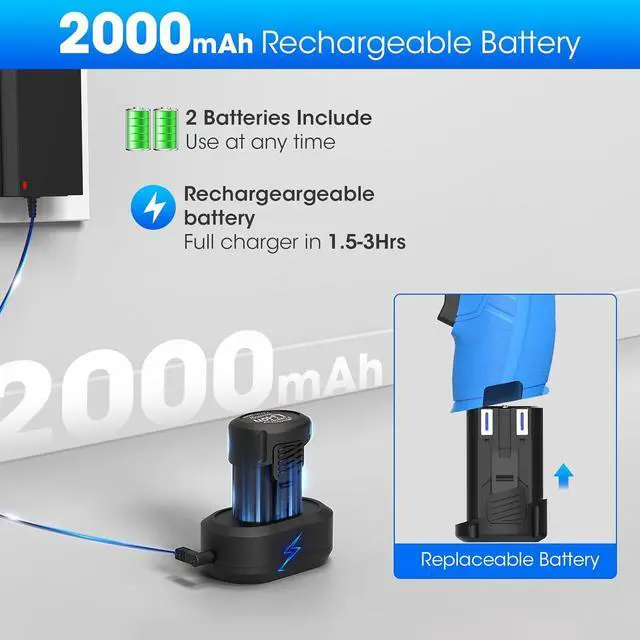 Alt view image 2 of 7 - Cordless Screwdriver 8V Electric Screwdriver with 2X 2000mAh Battery 6+1Torque 10N·m Max Rechargable Power Screwdriver 47pcs Bits LED Light Flexible Shaft