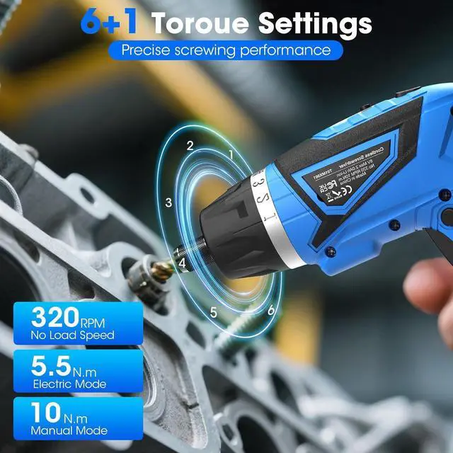 Alt view image 5 of 7 - Cordless Screwdriver 8V Electric Screwdriver with 2X 2000mAh Battery 6+1Torque 10N·m Max Rechargable Power Screwdriver 47pcs Bits LED Light Flexible Shaft