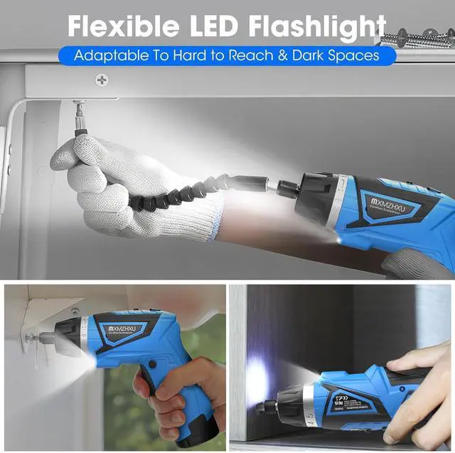 Alt view image 6 of 7 - Cordless Screwdriver 8V Electric Screwdriver with 2X 2000mAh Battery 6+1Torque 10N·m Max Rechargable Power Screwdriver 47pcs Bits LED Light Flexible Shaft