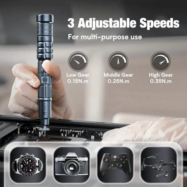 Alt view image 2 of 7 - Mini Electric Screwdriver Set Precision Electric Screwdriver Cordless with 28 Precision Magnetic Bits 3 Gears Torque Overload Protection Repair Tool Set for Phone Camera Laptop Watch