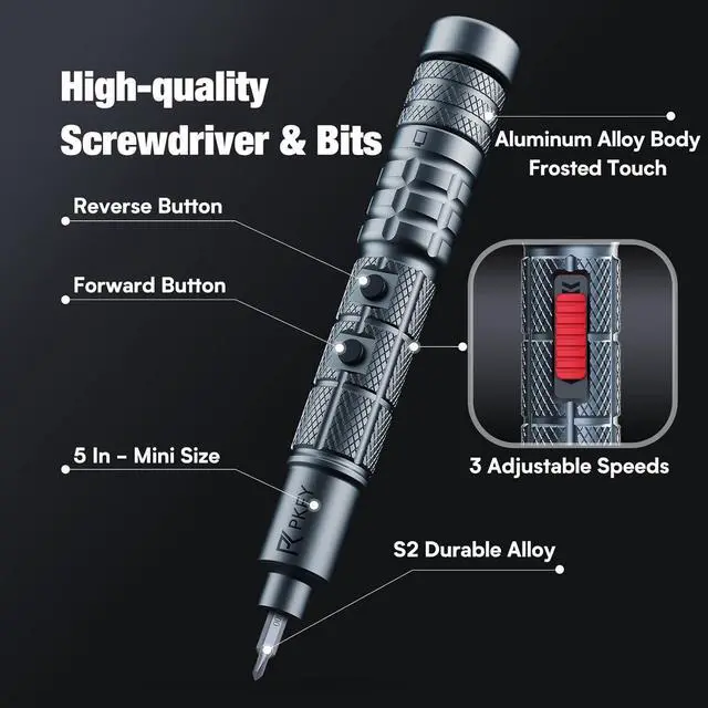 Alt view image 6 of 7 - Mini Electric Screwdriver Set Precision Electric Screwdriver Cordless with 28 Precision Magnetic Bits 3 Gears Torque Overload Protection Repair Tool Set for Phone Camera Laptop Watch
