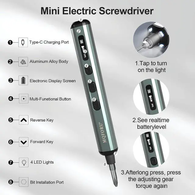 Alt view image 3 of 7 - Mini Electric Screwdriver 72 in 1 Precision Screwdriver Kit with 64 Magnetic Bits 5 Torque SettingsLED Screen Display Rechargeable Power Screwdriver for Precision Work Phone Watch Camera