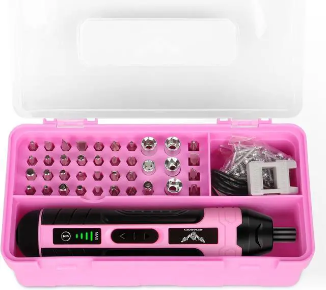 Alt view image 2 of 7 - Electric Screwdriver Pink 3.6V Rechargeable Cordless Screwdriver 5N.m Max Torque 4-Gear Torque LED Light 105 Pcs Ideal for Women Daily & Light Industrial Use