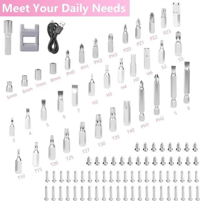 Alt view image 3 of 7 - Electric Screwdriver Pink 3.6V Rechargeable Cordless Screwdriver 5N.m Max Torque 4-Gear Torque LED Light 105 Pcs Ideal for Women Daily & Light Industrial Use