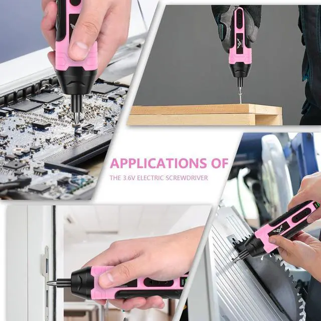 Alt view image 7 of 7 - Electric Screwdriver Pink 3.6V Rechargeable Cordless Screwdriver 5N.m Max Torque 4-Gear Torque LED Light 105 Pcs Ideal for Women Daily & Light Industrial Use