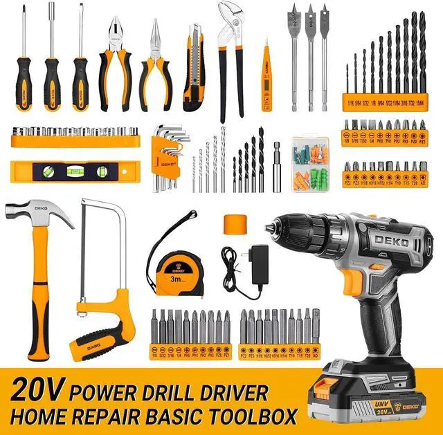 Alt view image 2 of 7 - Cordless Drill Tool Kit Set: 20V Power Drill Tool Box with Battery Electric Drill Driver for Men Home Hand Repair Basic Toolbox Tools Sets Drills Case