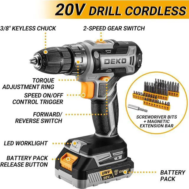Alt view image 3 of 7 - Cordless Drill Tool Kit Set: 20V Power Drill Tool Box with Battery Electric Drill Driver for Men Home Hand Repair Basic Toolbox Tools Sets Drills Case