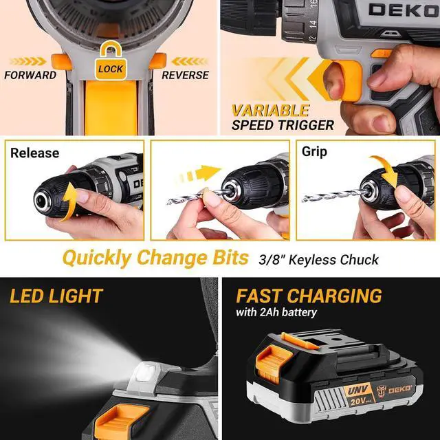 Alt view image 4 of 7 - Cordless Drill Tool Kit Set: 20V Power Drill Tool Box with Battery Electric Drill Driver for Men Home Hand Repair Basic Toolbox Tools Sets Drills Case