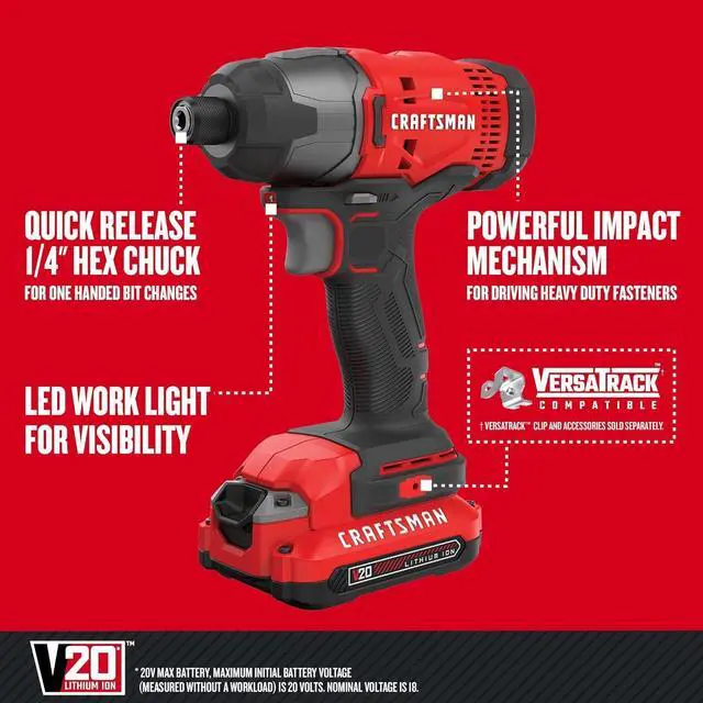 Alt view image 2 of 7 - 20V MAX Impact Driver Kit 1/4 Inch 2 800 RPM LED Work light Battery and Charger Included (CMCF800C1)