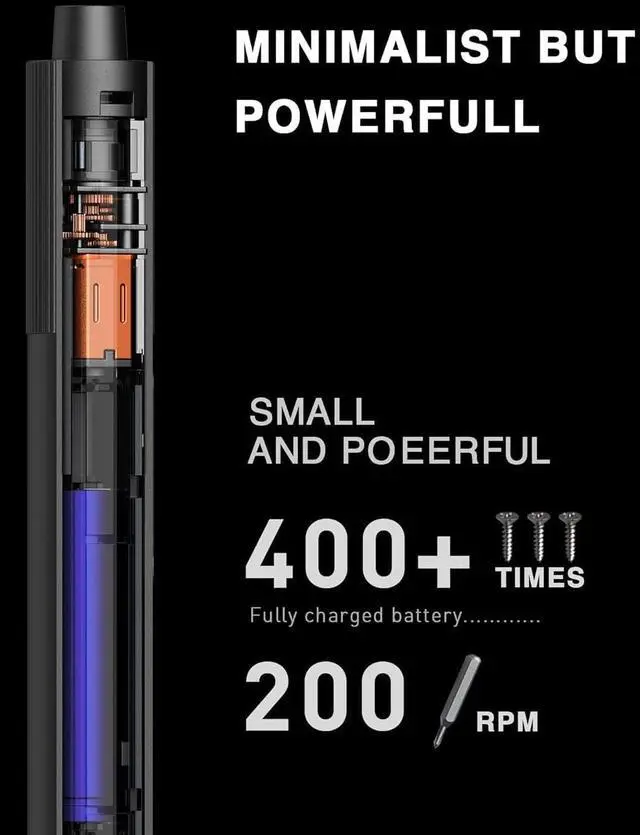 Alt view image 4 of 7 - Xiaomi Electric Precision Screwdriver All-metal Gearbox Powerful Magnetic Motor Rechargeable Lithium Battery S2 Steel Screwdriving Bits Type-C Charging Aluminium Alloy Case (Power Screwdriver)
