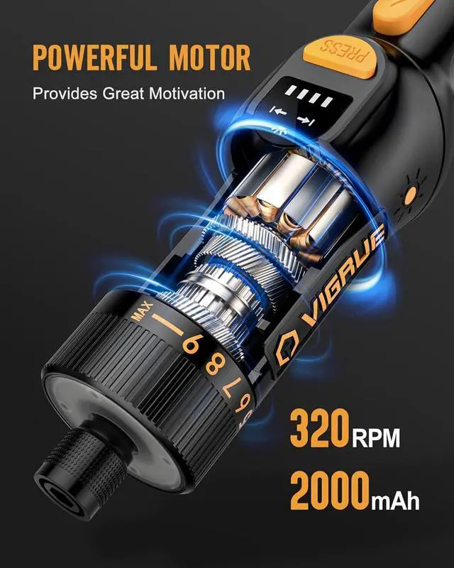 Alt view image 2 of 7 - Cordless Screwdriver Set 8V Max 10Nm Rechargeable Electric Screwdriver with 47 Accessories 320RPM/10+1 Torque Setting power screwdriver kit 2 Position Handle with LED Light
